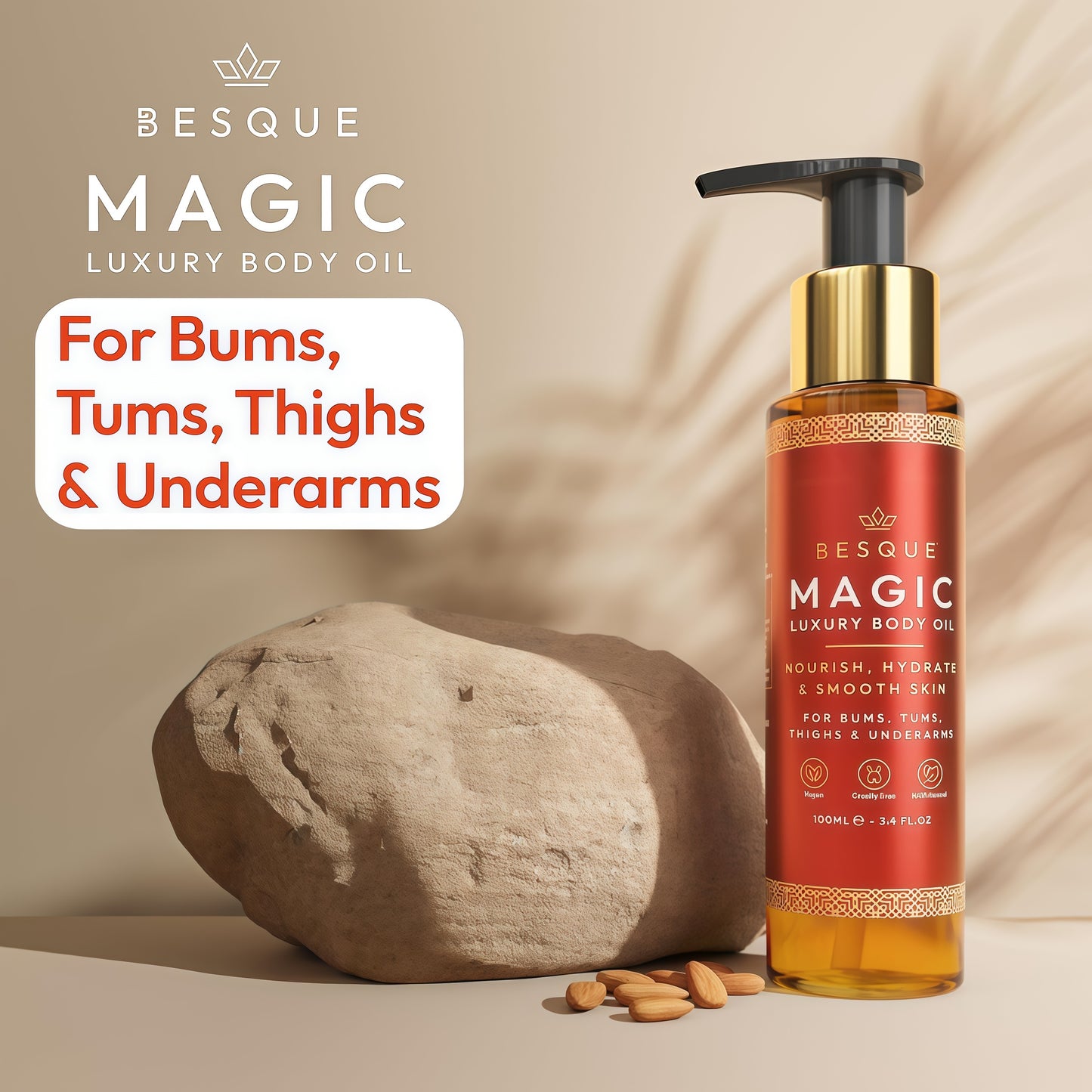 Besque Original Magic Body Oil, 3.4 FL OZ, After Shower Body Oil For Women, Hydrating Skin Care For Full Body That Plumps, Tightens, & Firms Skin With Natural Ingredients, Luxury Spa Gifts - Pack of 1