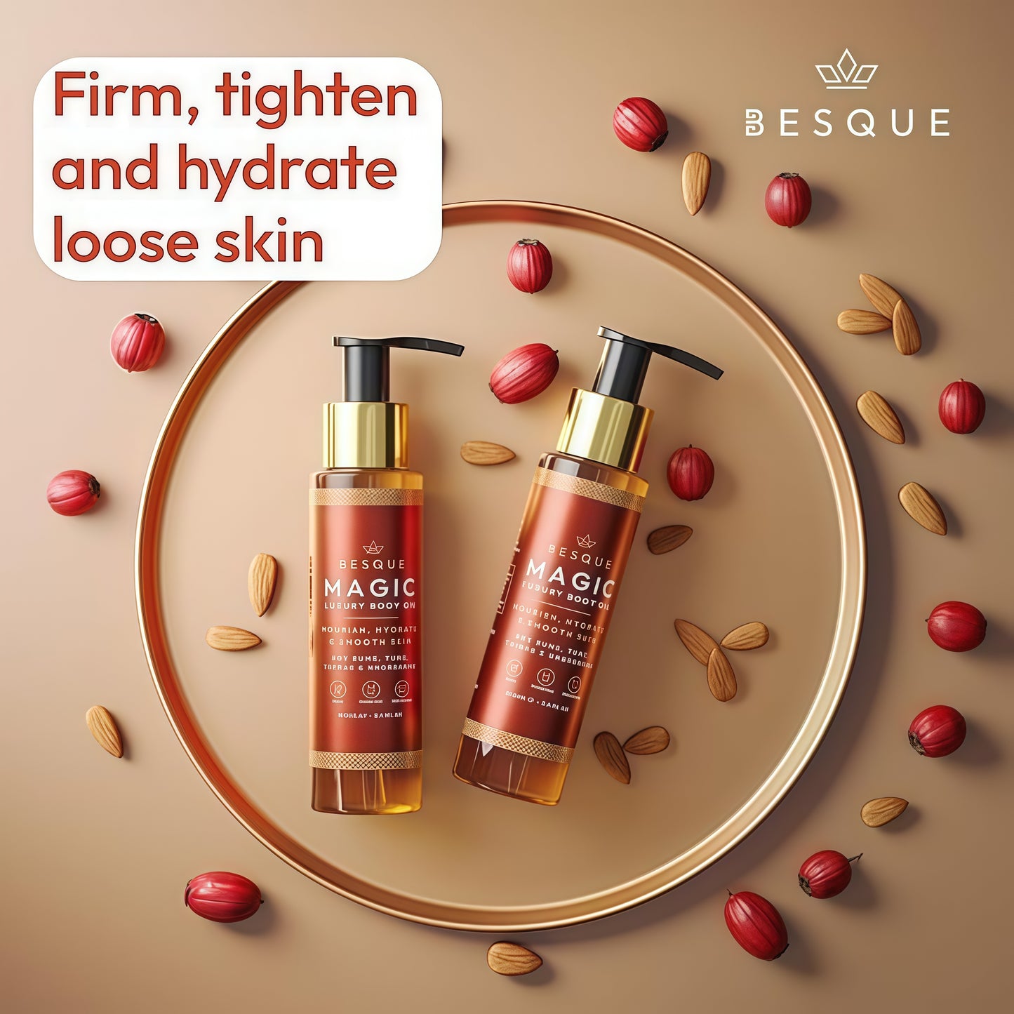 Besque Original Magic Body Oil, 3.4 FL OZ, After Shower Body Oil For Women, Hydrating Skin Care For Full Body That Plumps, Tightens, & Firms Skin With Natural Ingredients, Luxury Spa Gifts - Pack of 1